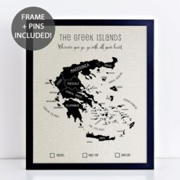 Greek Islands Pushpin Map Personalised Travel Gift Anniversary Cotton Or Linen Framed - thumbnail 2