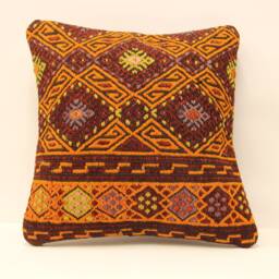 18x18 Kilim Pillow, Handwoven Bohemian Kilim, Sofa Throw Cushion Cover, Home Decor, Kilim Lumbar Pillow 4Kbf-460