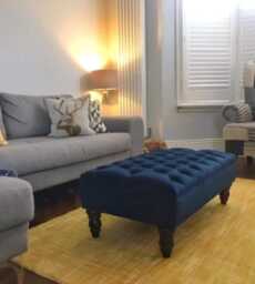 Chesterfield Plush Velvet Footstool - Black Wooden Legs, 40cm Height