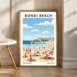 Bondi Beach Vintage Travel Poster Retro Australian Coastal Art - thumbnail 1