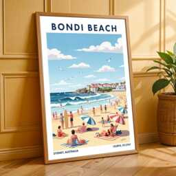 Bondi Beach Vintage Travel Poster Retro Australian Coastal Art - thumbnail 3