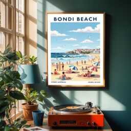 Bondi Beach Vintage Travel Poster Retro Australian Coastal Art - thumbnail 2
