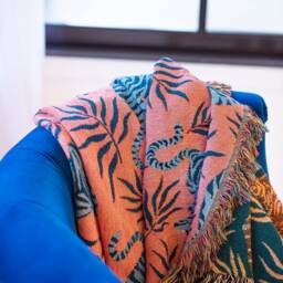 Blue Tiger Throw Blanket Animal Blanket, Cat, Woven Wall Tapestry, Couch Bed Decor - thumbnail 2