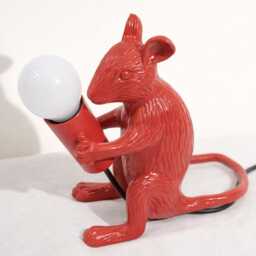 Table Lamp - Modern Red Mouse Holding Exposed Globe Bulb - Artistic Decorative Animal Accent Lighting For Contemporary Interiors - thumbnail 3