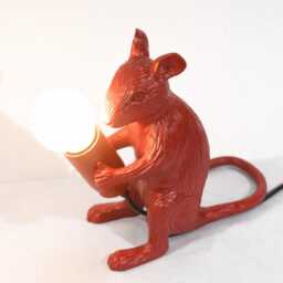 Table Lamp - Modern Red Mouse Holding Exposed Globe Bulb - Artistic Decorative Animal Accent Lighting For Contemporary Interiors - thumbnail 2