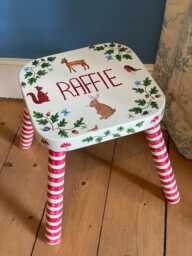 Hand Painted Personalised Woodland Themed Children's Stool