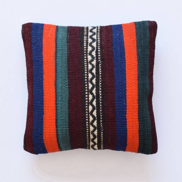Moroccan Pillow Striped Turkish Boho Kilim Cover 35x35 Navajo - image 1