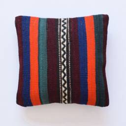 Moroccan Pillow Striped Turkish Boho Kilim Cover 35x35 Navajo - thumbnail 1
