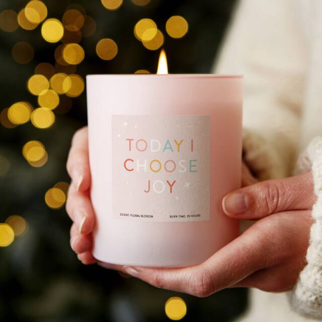 Choose Joy Candle Pink Glass Affirmation Gift, Self Care - image 1