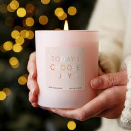 Choose Joy Candle Pink Glass Affirmation Gift, Self Care - thumbnail 1