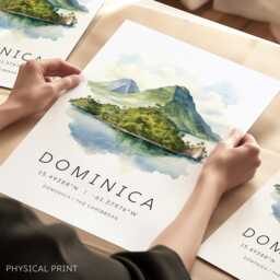 Dominica Travel Print, Caribbean Posters, Wall Art, Islands, Gift, Map Coordinate Gift - thumbnail 1