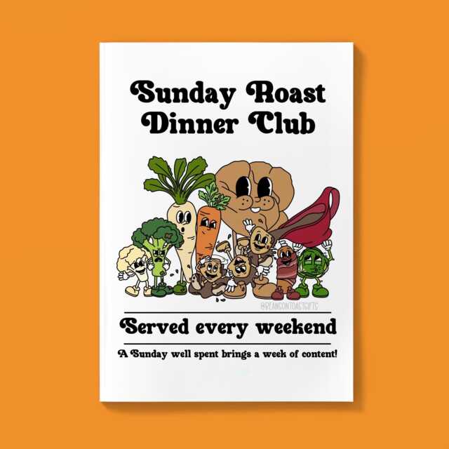 Retro Roast Dinner Club Art Print Funny Kitchen Wall Decor - image 1