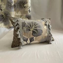 Designers Guild Pillow Cover Bohemian Taupe Linen, Cut Velvet, Tassel Trim - thumbnail 3