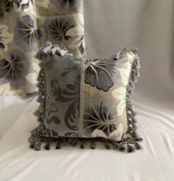 Designers Guild Pillow Cover Bohemian Taupe Linen, Cut Velvet, Tassel Trim - thumbnail 1