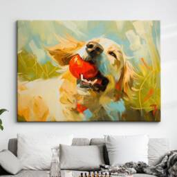 Golden Retriever With Chew Ball Dog Pet Art Oil Painting Framed Poster Print & Canvas Wall Living Home Decor Interior Gift
