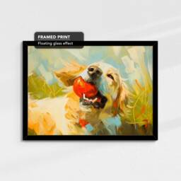 Golden Retriever With Chew Ball Dog Pet Art Oil Painting Framed Poster Print & Canvas Wall Living Home Decor Interior Gift - thumbnail 2