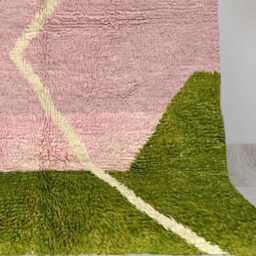 Abstract Moroccan Wool Rug - Large Handwoven Area Carpet Pink, Blue & Green Color Block Design Modern Plush Statement - thumbnail 3