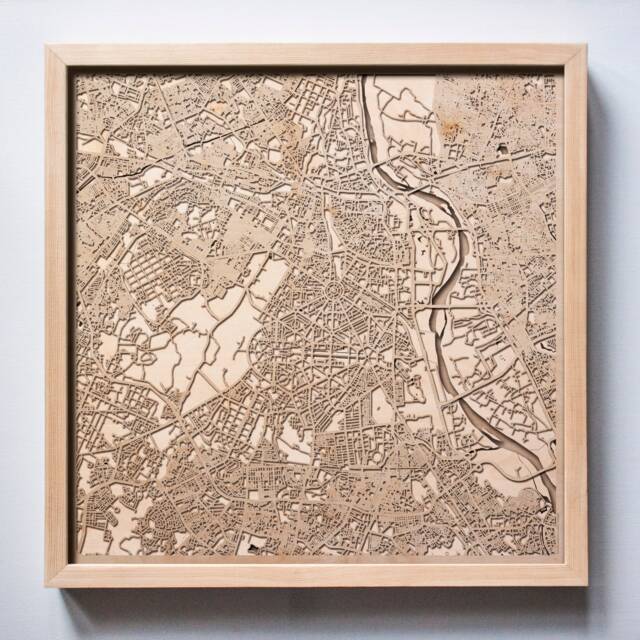 New Delhi Wooden Map - Framed Laser Cut City Streets Art - image 1