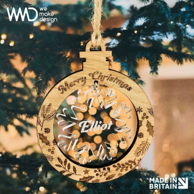 Personalised Wooden & Acrylic Christmas Tree Decoration Bauble