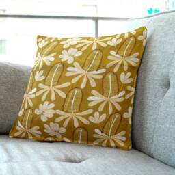 Golden/Mustard Floral Cushion Cover - Australian Flora Linen Throw Pillow 18 - thumbnail 2