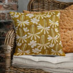 Golden/Mustard Floral Cushion Cover - Australian Flora Linen Throw Pillow 18 - thumbnail 3