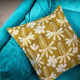 Golden/Mustard Floral Cushion Cover - Australian Flora Linen Throw Pillow 18 - thumbnail 1