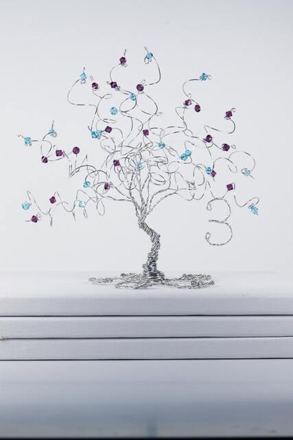 Anniversary Tree Sculpture Custom Wire With Combination Of Two Birthstones - image 1
