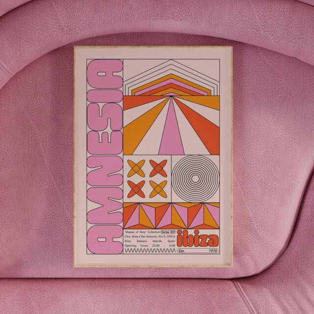 Amnesia Ibiza Club Print - Poster Wall Art Geometric Funky Dj Clubbing Patterned Bauhaus House Music Rave - image 1