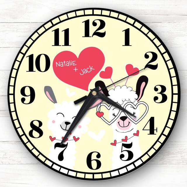 Lama Love Couple Yellow Anniversary Or Valentine's Day Gift Personalised Clock - image 1
