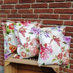 Outdoor Cushion Made Of Oilcloth - Romantic Flowers Garden Cushions - thumbnail 1