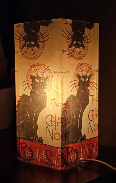 Chat Noir Table Lamp Black Cat Art Deco Decoupage Lamp - image 1