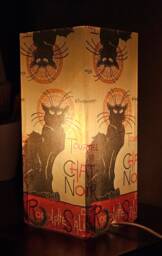 Chat Noir Table Lamp Black Cat Art Deco Decoupage Lamp - thumbnail 1