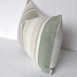 "Laura Ashley Awning Stripe Cushion Hedgerow Green, Linen Blend 18"" By 12" - thumbnail 3