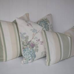 "Laura Ashley Awning Stripe Cushion Hedgerow Green, Linen Blend 18"" By 12" - thumbnail 4