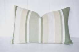 "Laura Ashley Awning Stripe Cushion Hedgerow Green, Linen Blend 18"" By 12" - thumbnail 1