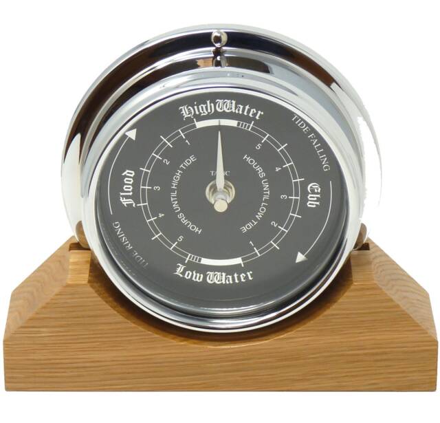 Handmade Prestige Tide Clock in Chrome On An English Oak Mantel/Display Mount - image 1