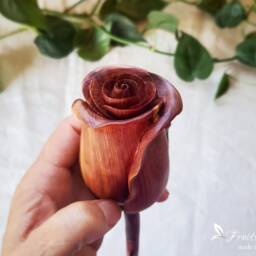 Hand Carved Wooden Rose 5 Year Anniversary Gift Wood Flower Sculpture Engagement For Her Forever Detailed Handmade Carving - thumbnail 2