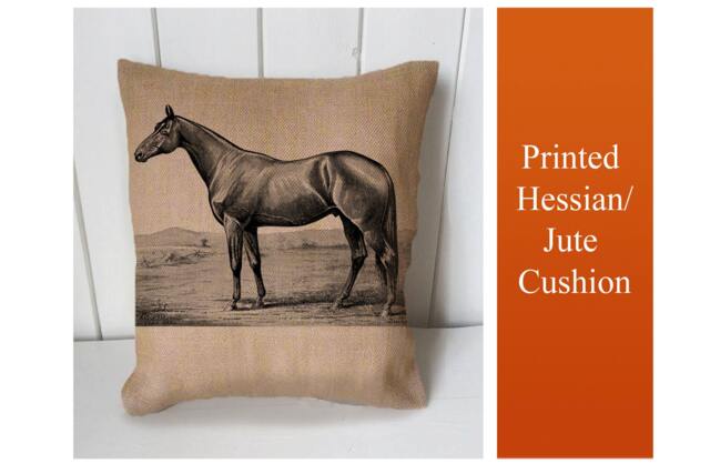 Horse Illustration Vintage - Cushion Fabric Panel Or Case Or With Filling Rustic Natural Jute Burlap Hessian