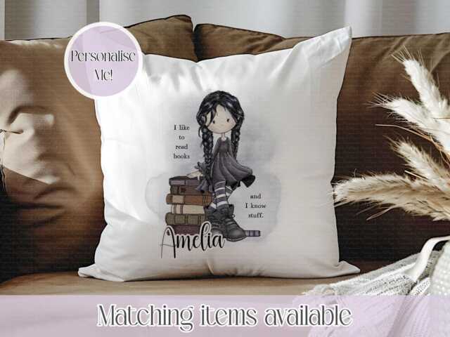 Goth Girl I Like To Read Books Personalised Velvet Cushion - Alternative Cushion - image 1