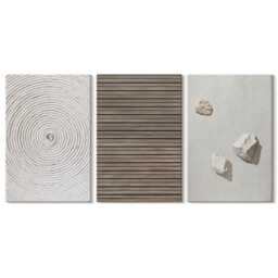 Canvas Set Of 3 Wall Art - Natural Textures Wood Stones Rope, Beige Large, Decor - thumbnail 2