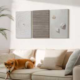 Canvas Set Of 3 Wall Art - Natural Textures Wood Stones Rope, Beige Large, Decor