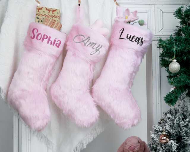 Custom Name Christmas Stockings - Embroidered Fluffy Holiday Socks, Perfect Decor & Personalized Gifts, Candy Cane Stocking - image 1