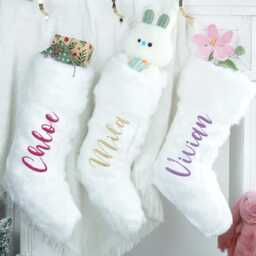 Custom Name Christmas Stockings - Embroidered Fluffy Holiday Socks, Perfect Decor & Personalized Gifts, Candy Cane Stocking - thumbnail 2