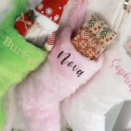 Custom Name Christmas Stockings - Embroidered Fluffy Holiday Socks, Perfect Decor & Personalized Gifts, Candy Cane Stocking - thumbnail 3