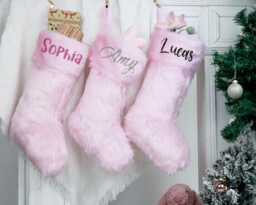 Custom Name Christmas Stockings - Embroidered Fluffy Holiday Socks, Perfect Decor & Personalized Gifts, Candy Cane Stocking - thumbnail 1