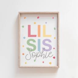 Lil Sister Print, Girls Nursery Prints, Sisters Bedroom Personalised Name Sibling Bedroom, Rainbow Wall Art - thumbnail 1