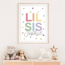 Lil Sister Print, Girls Nursery Prints, Sisters Bedroom Personalised Name Sibling Bedroom, Rainbow Wall Art - thumbnail 2