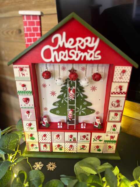 Wooden Christmas House Shape Advent Calendar, Santa, Father Christmas, Countdown, December 002 - image 1