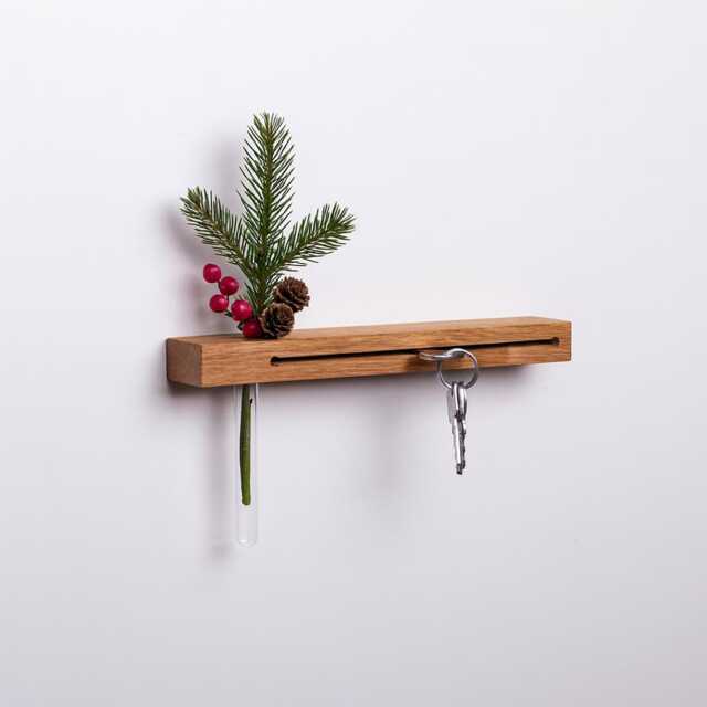 Wooden Key Holder With Vase For Flowers I Hooks Wall Decoration Board Shelf - image 1