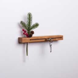 Wooden Key Holder With Vase For Flowers I Hooks Wall Decoration Board Shelf - thumbnail 1